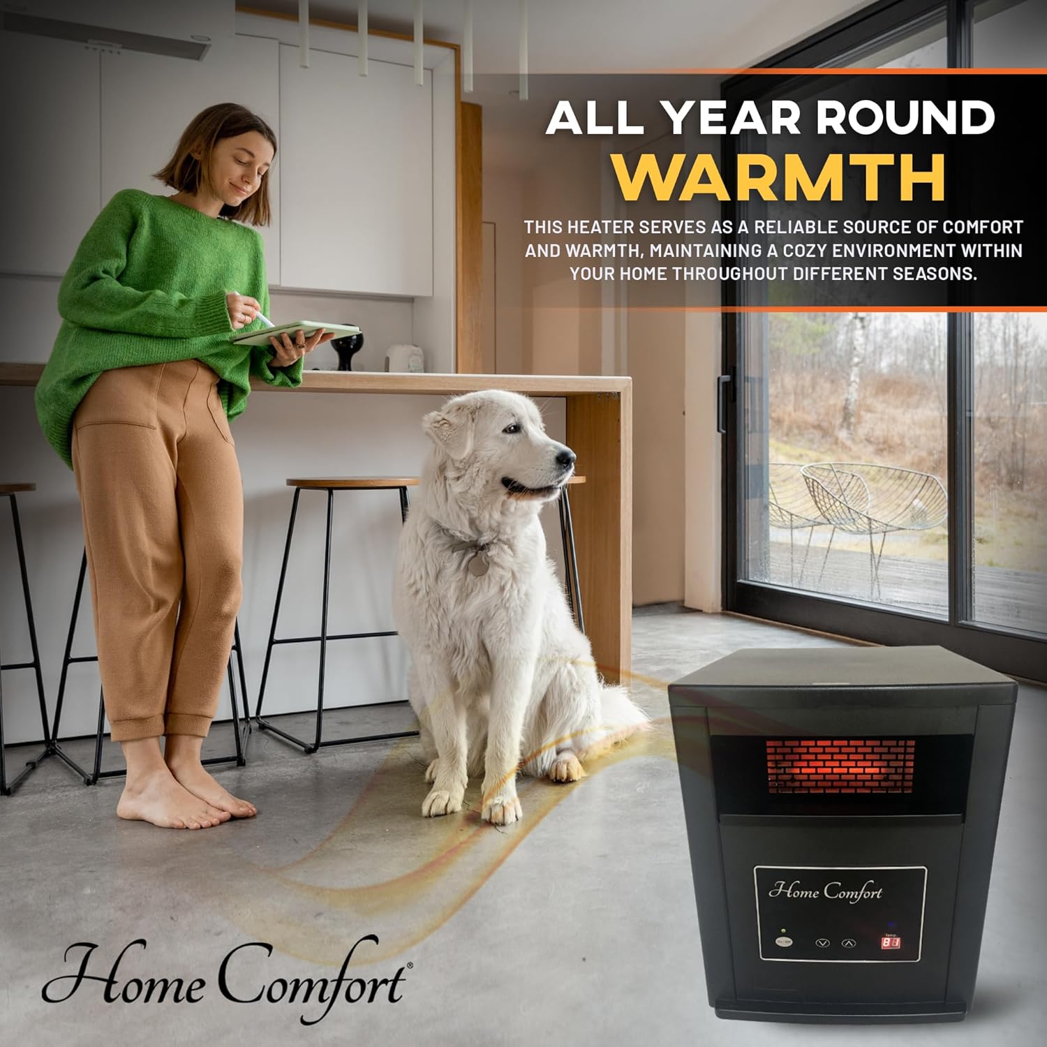 Home Comfort 1500w Infrared Heater with Thermostat and Remote Control