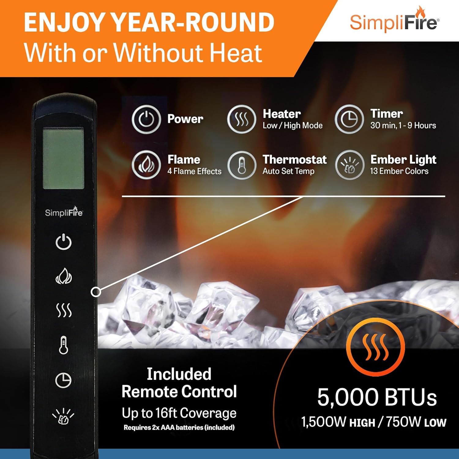 SimpliFire 60-Inch Allusion Platinum Electric Fireplace
