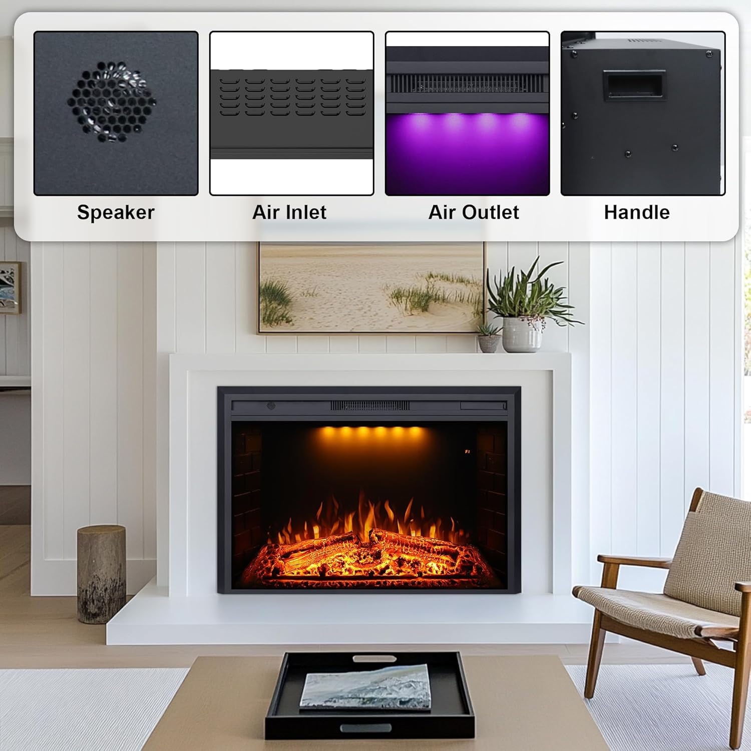 Valuxhome Electric Fireplace with Fire Crackling Sound and Overheating Protection
