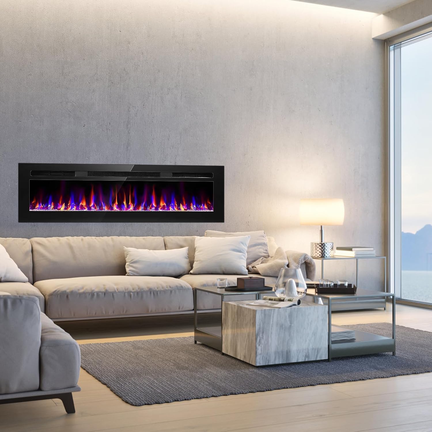 68 Inch Electric Fireplace with Timer and Remote Control