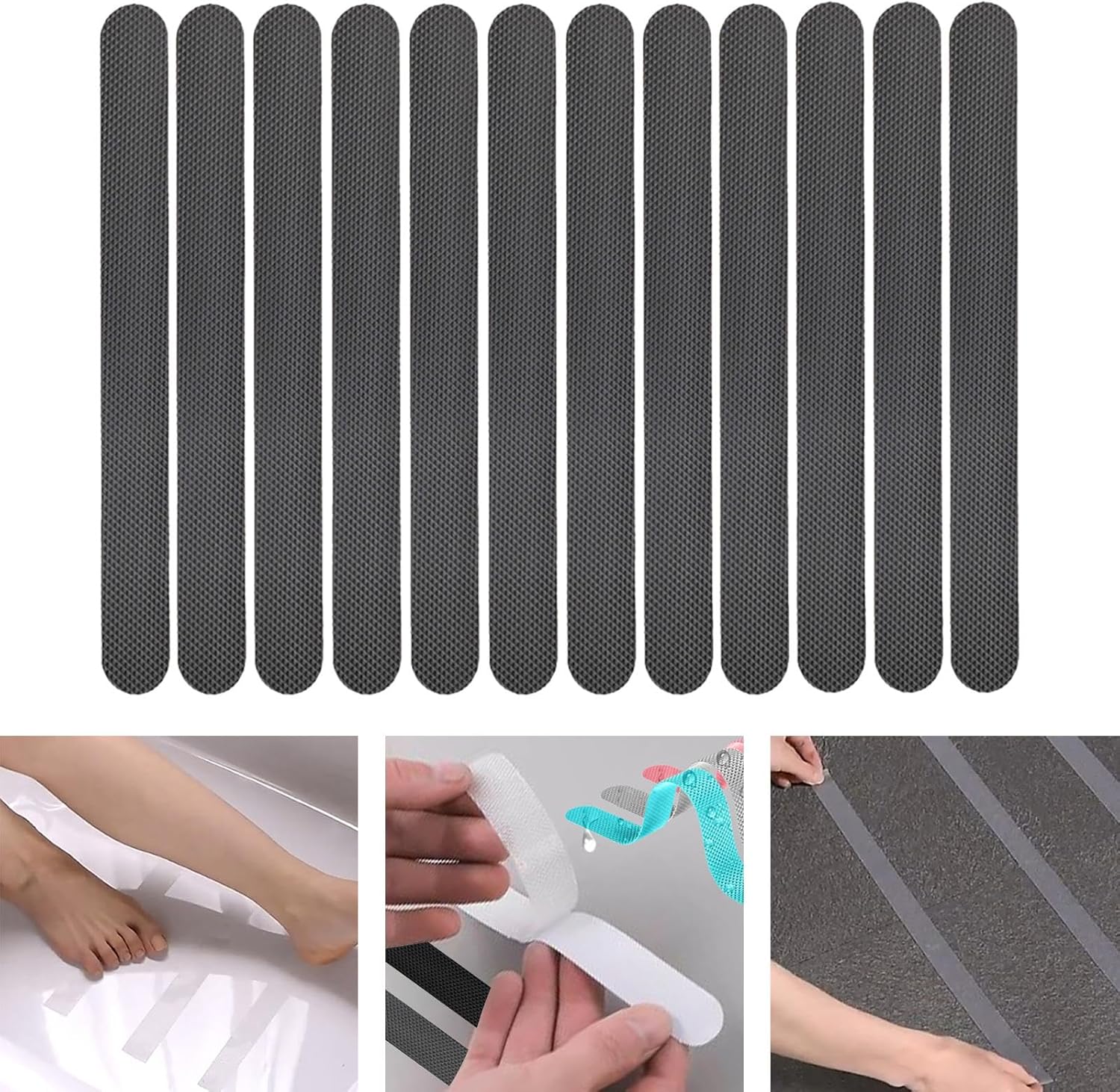 12Pcs Gray Non Slip Stickers for Bath Tub Showers Floors