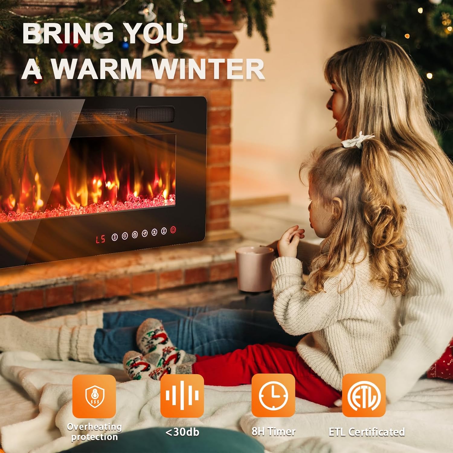 BREEZEHEAT 50 Inch Ultra Thin Electric Fireplace with Remote Control and Touch Screen