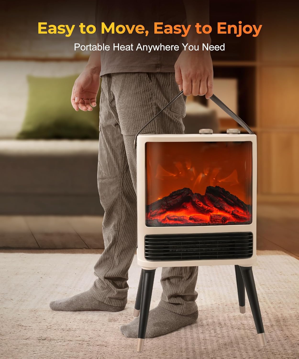 Abolee Fireplace Heater with Realistic LED Flame