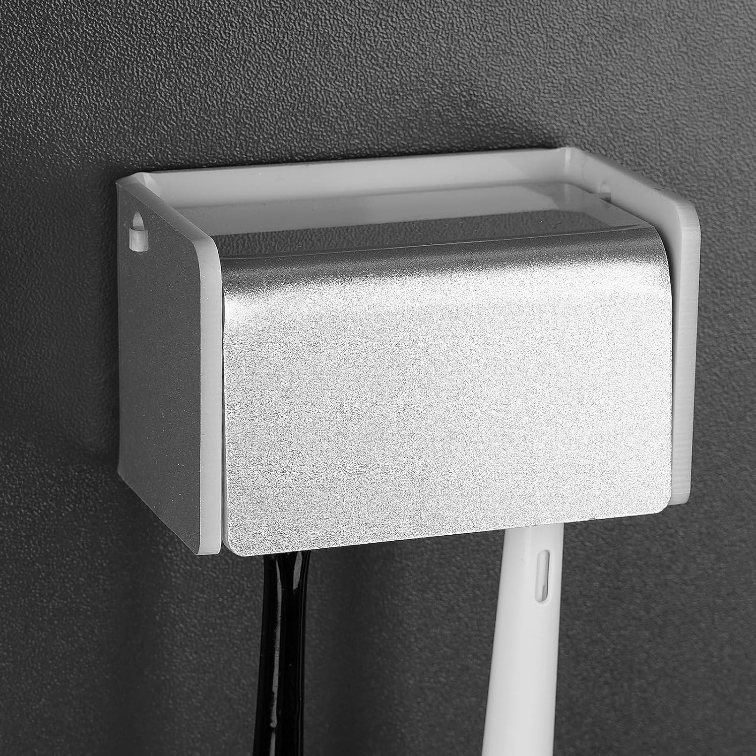 LUEXBOX Wall Mounted Toothbrush Holder with Cover 2 Slots Silver