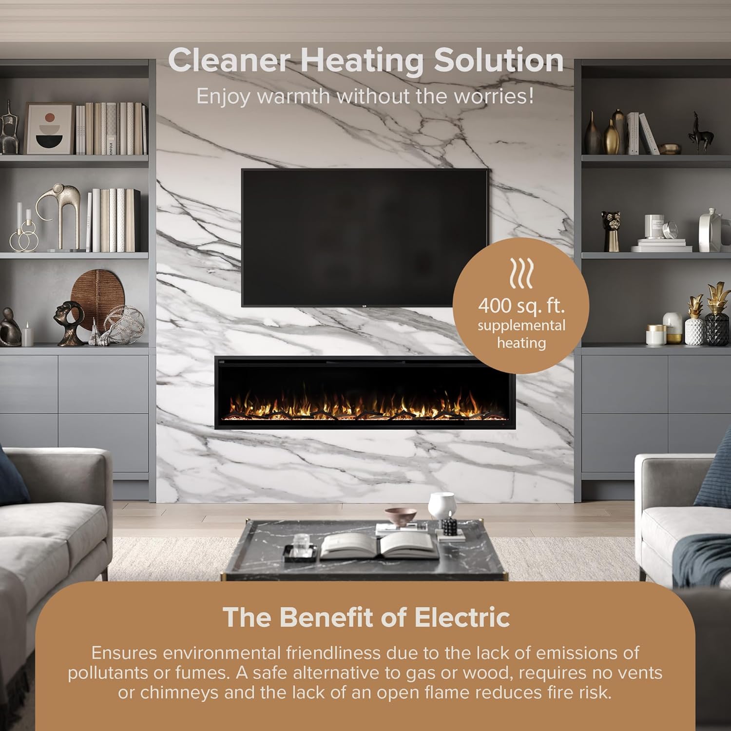Modern Ember Aerus 72 Inch Smart Linear Electric Fireplace 1