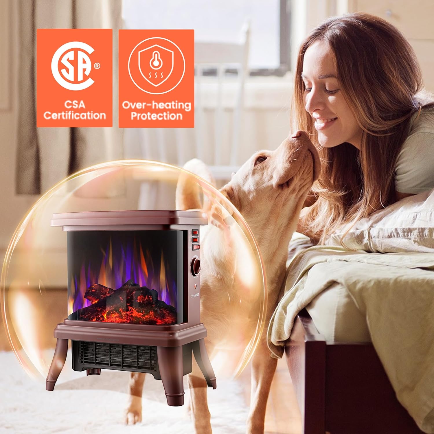 SheerAIRE 18 Electric Fireplace with Flame Effect and 3-Speed Heating