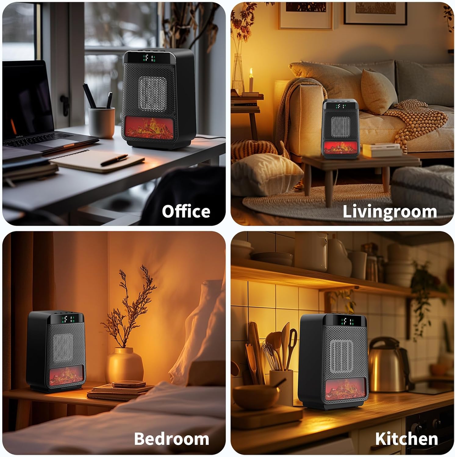 Cuteqi Mini Electric Fireplace Heater with 3D LED Flame and 1500W Power