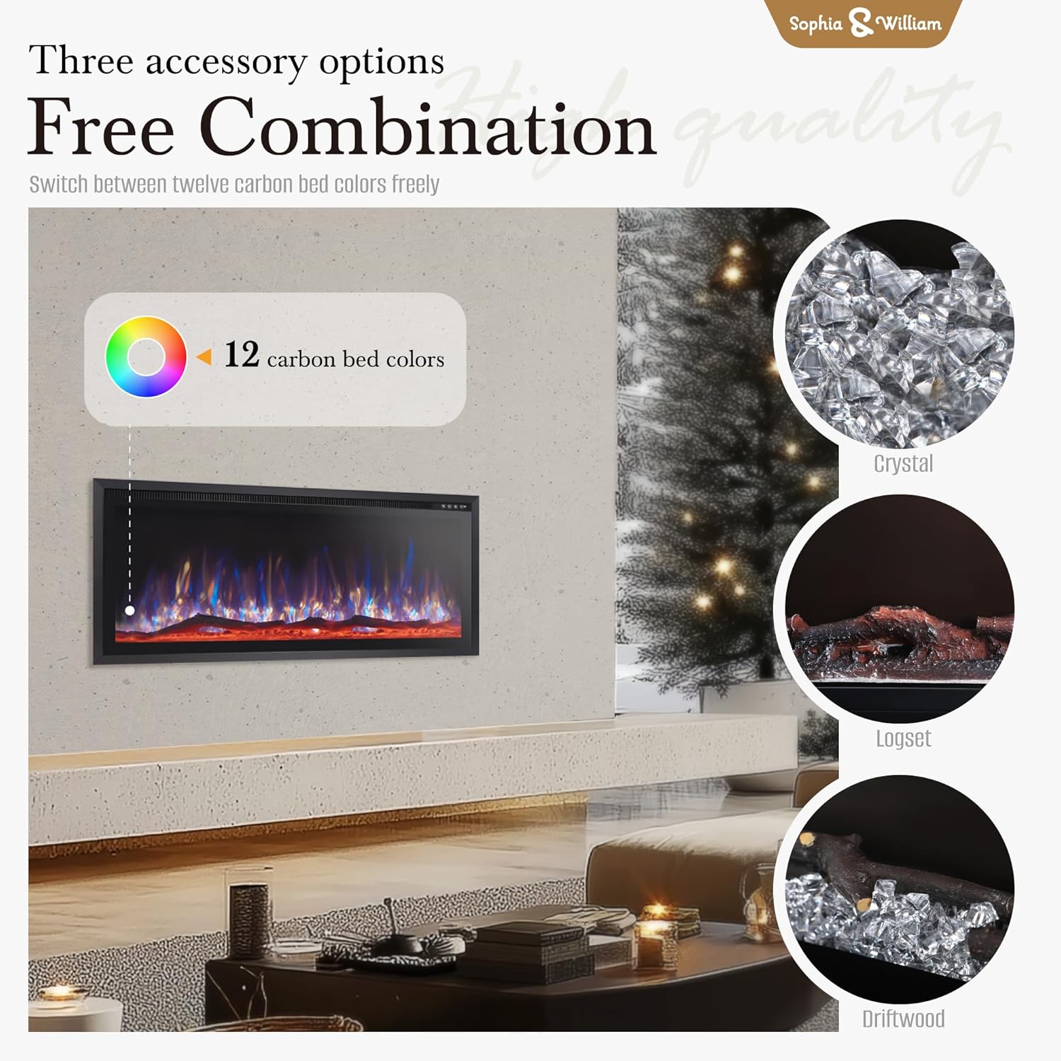 Sophia William 42 Inch Electric Fireplace with Remote Control
