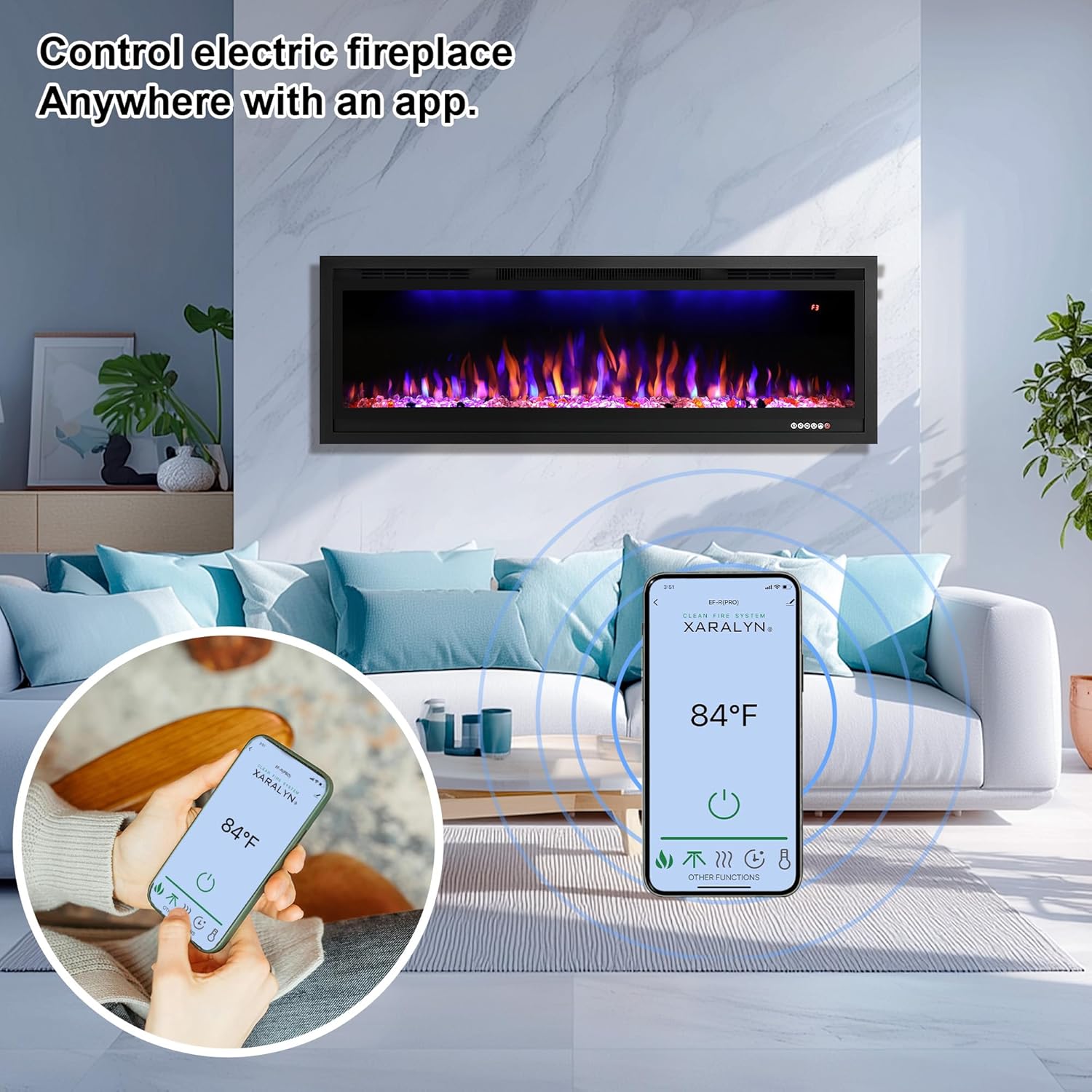 RODALFLAME 60 Electric Fireplace Insert with WiFi App Control