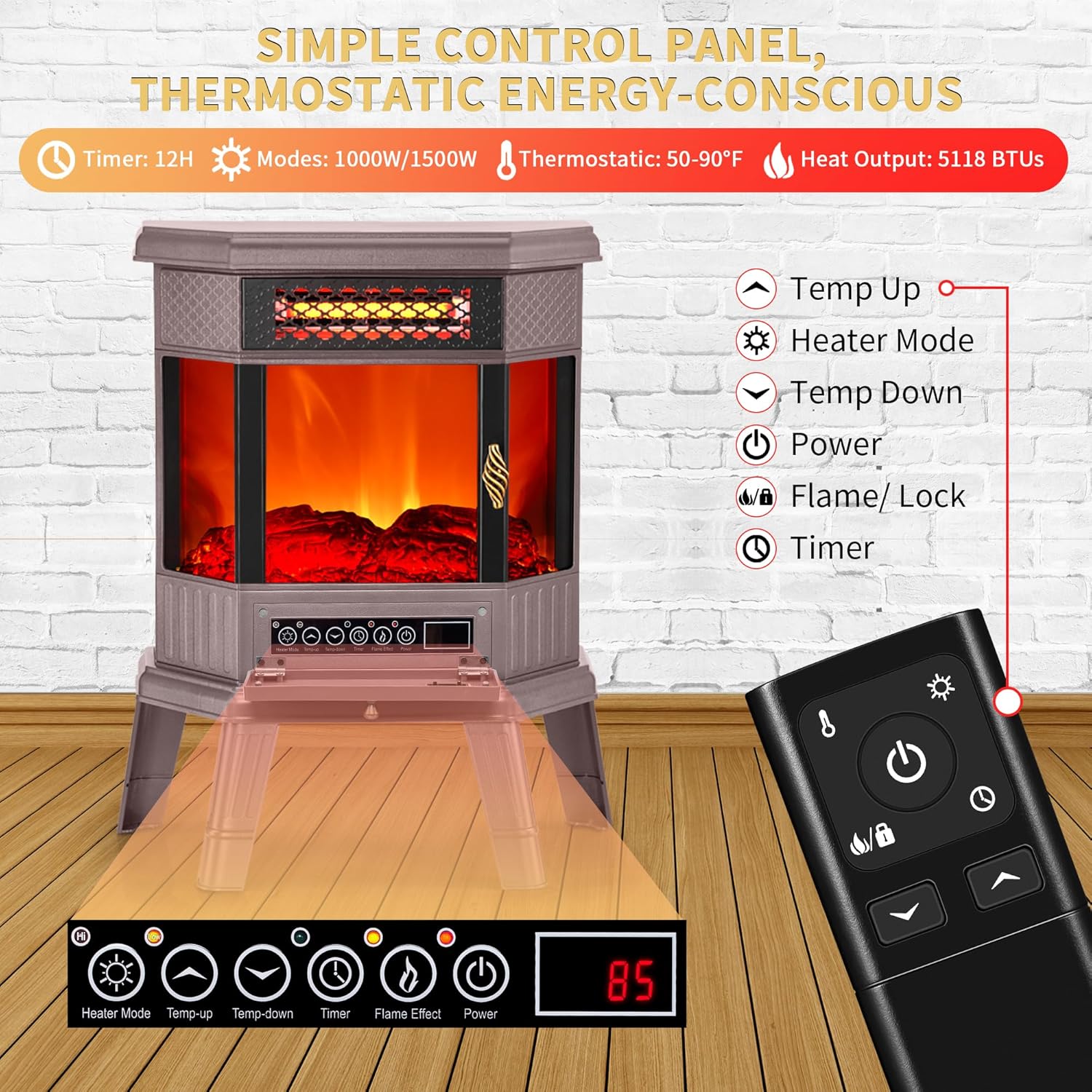 RealSmart 22 in Electric Fireplace with 3D Flame Effect and Remote Control