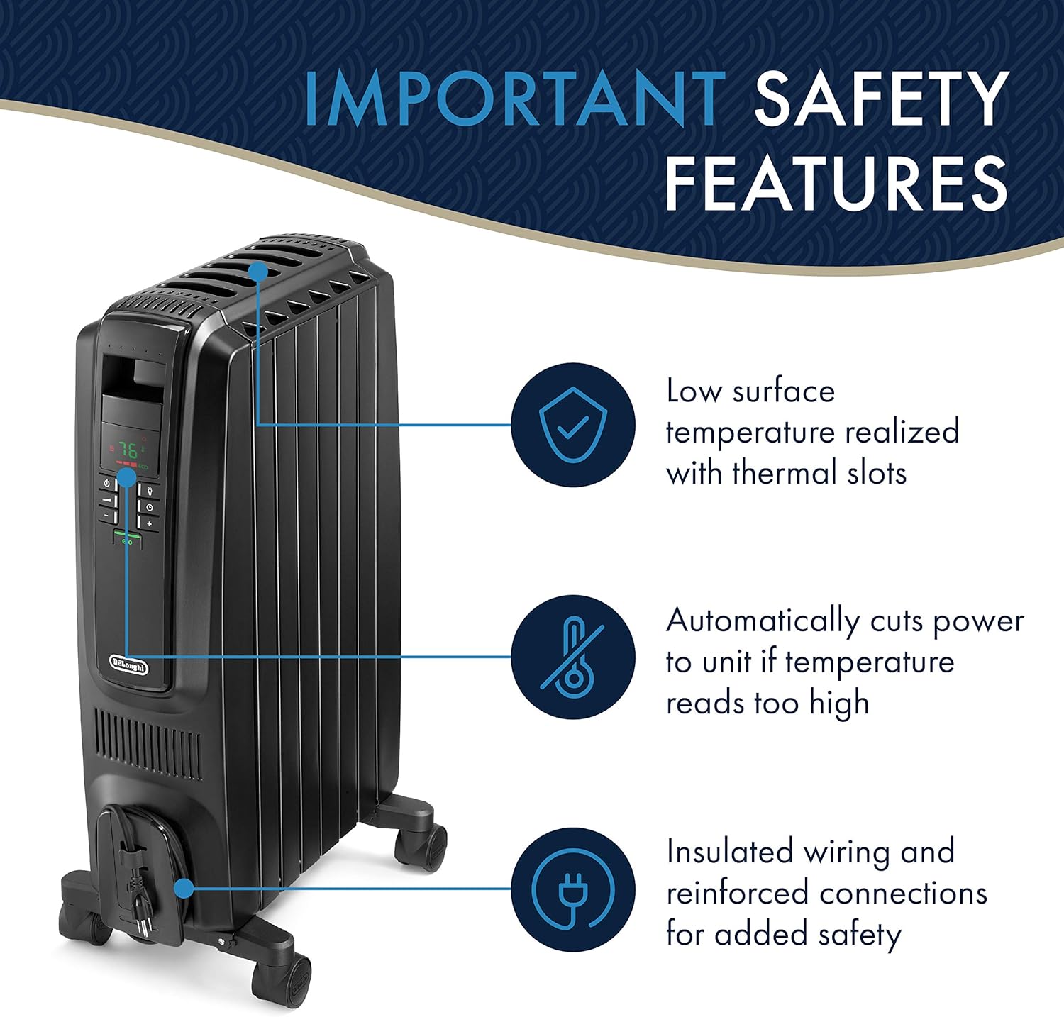 DeLonghi Dragon Digital Oil Filled Radiator Heater 1500W Black