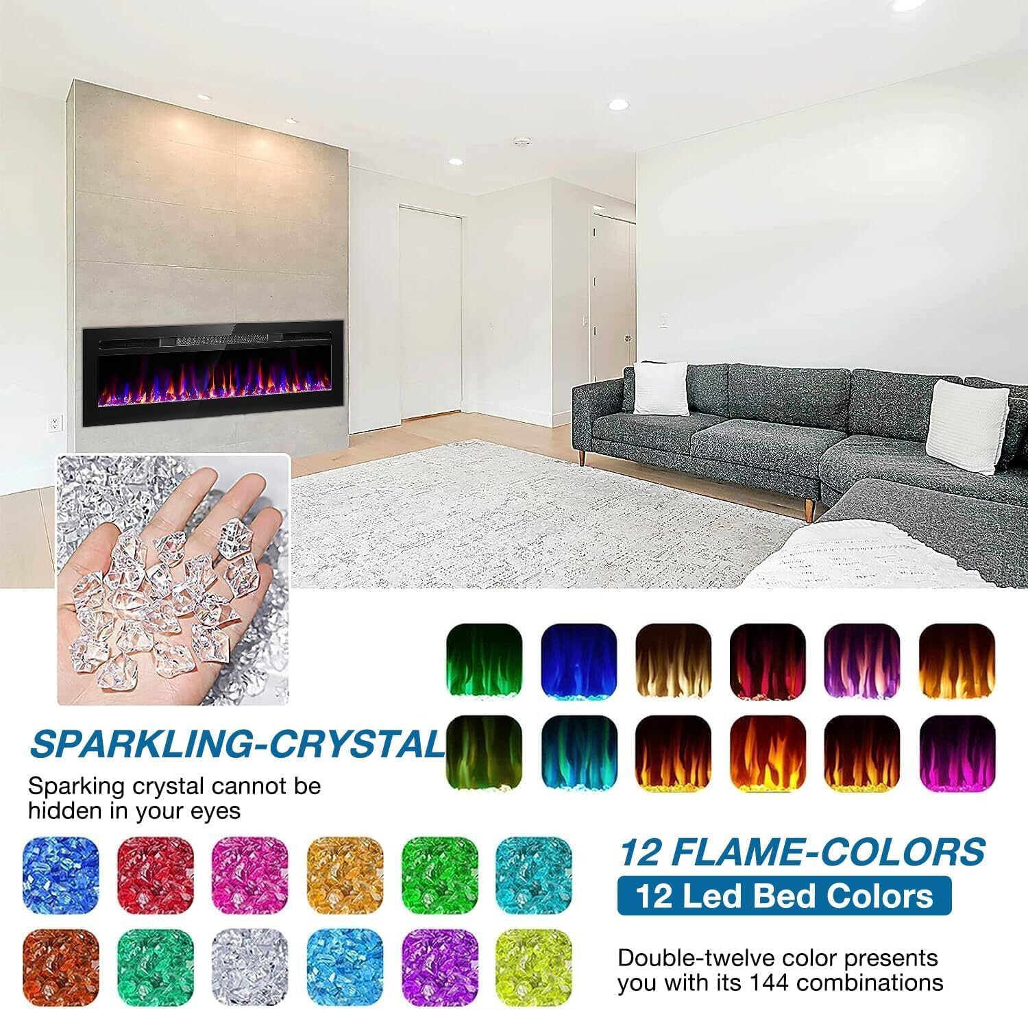 68 Inch Electric Fireplace with Timer and Remote Control