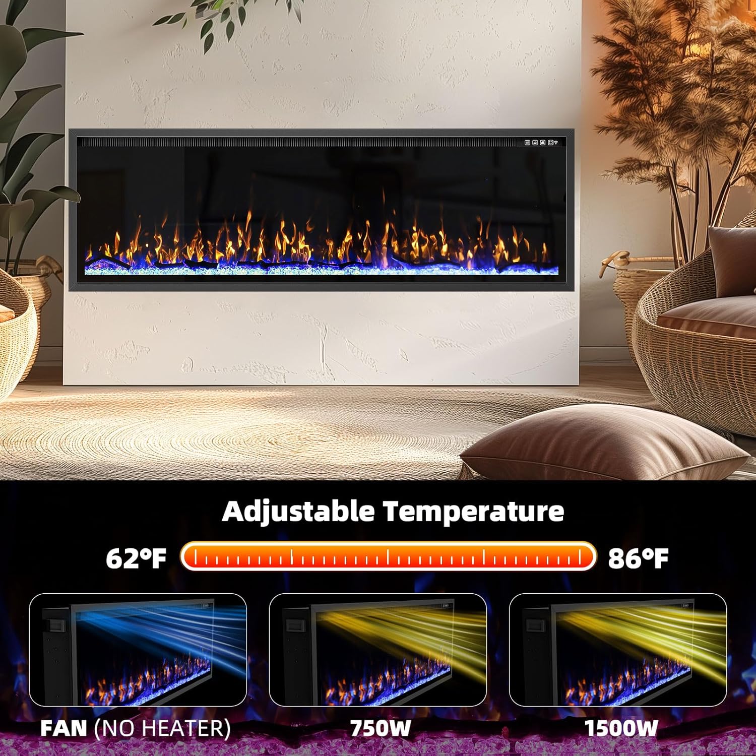 60 Inch Electric Fireplace with Remote Control