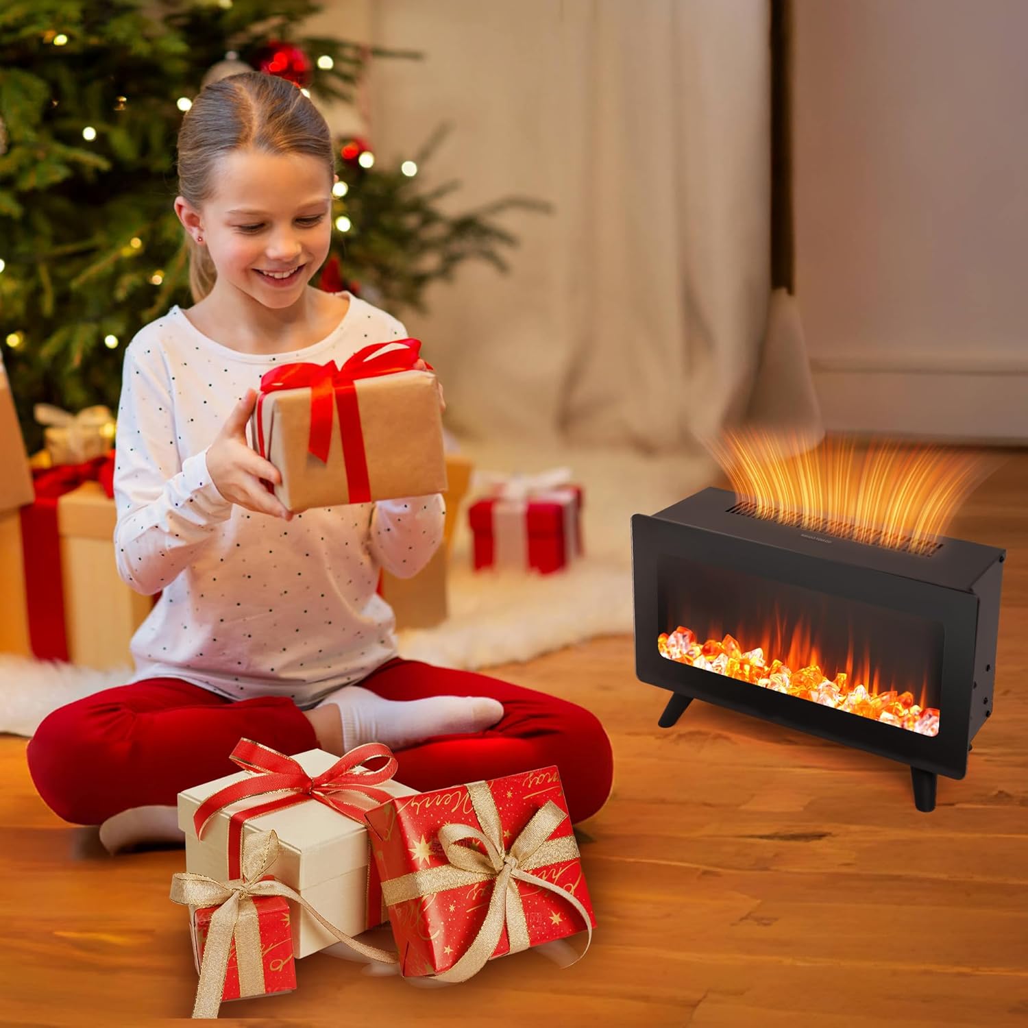 FLAMESHADE 16 Electric Fireplace - LED 3D Flames Freestanding 750W1500W Overheat Protection
