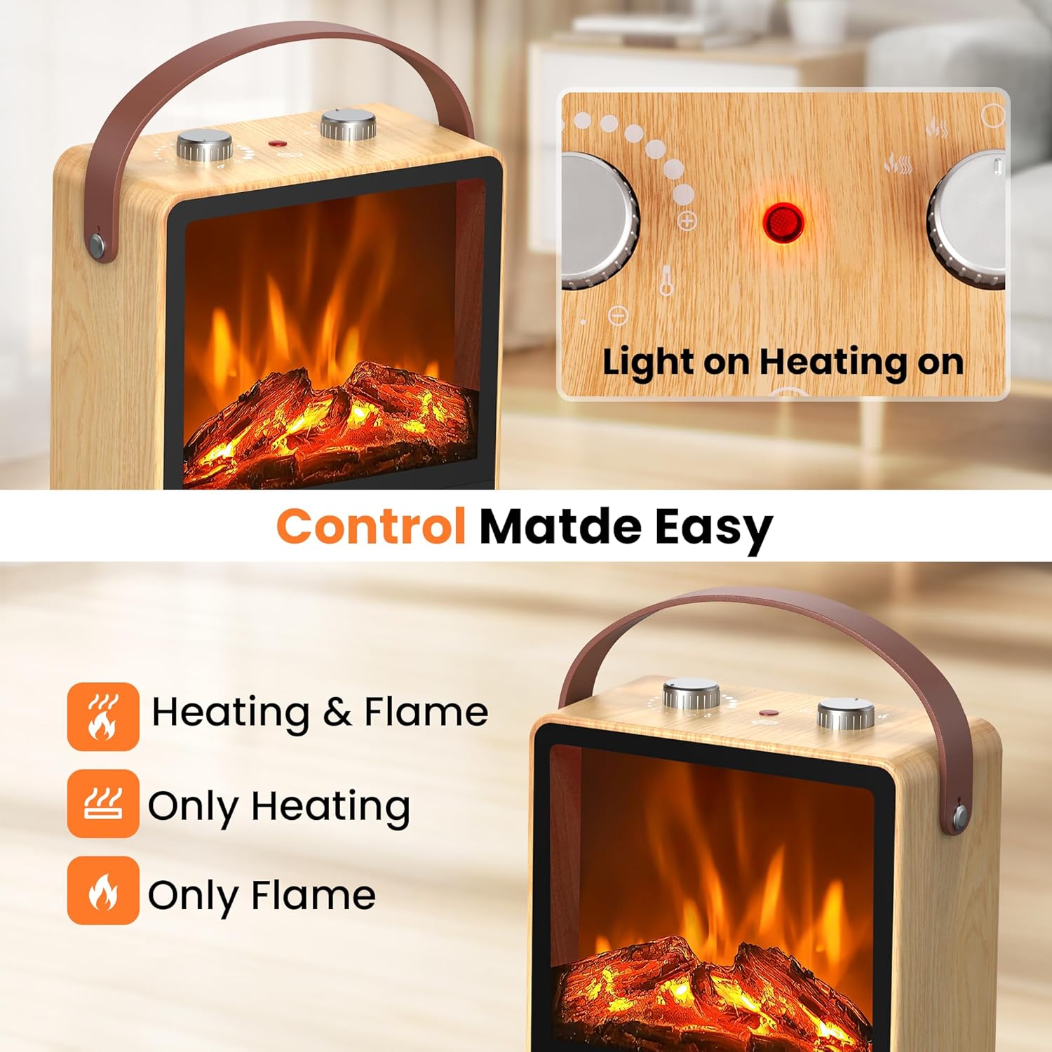 Riseon Electric Fireplace Heater with 3D LED Flame