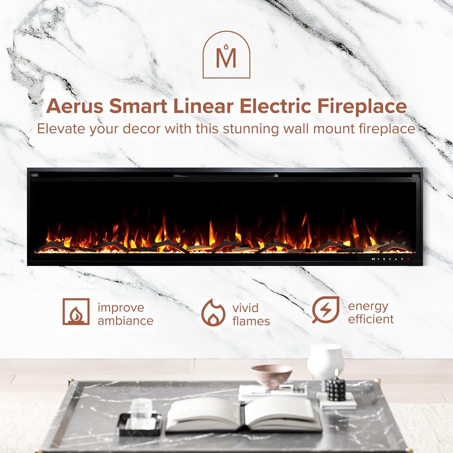 Modern Ember Aerus 72 Inch Smart Linear Electric Fireplace 1