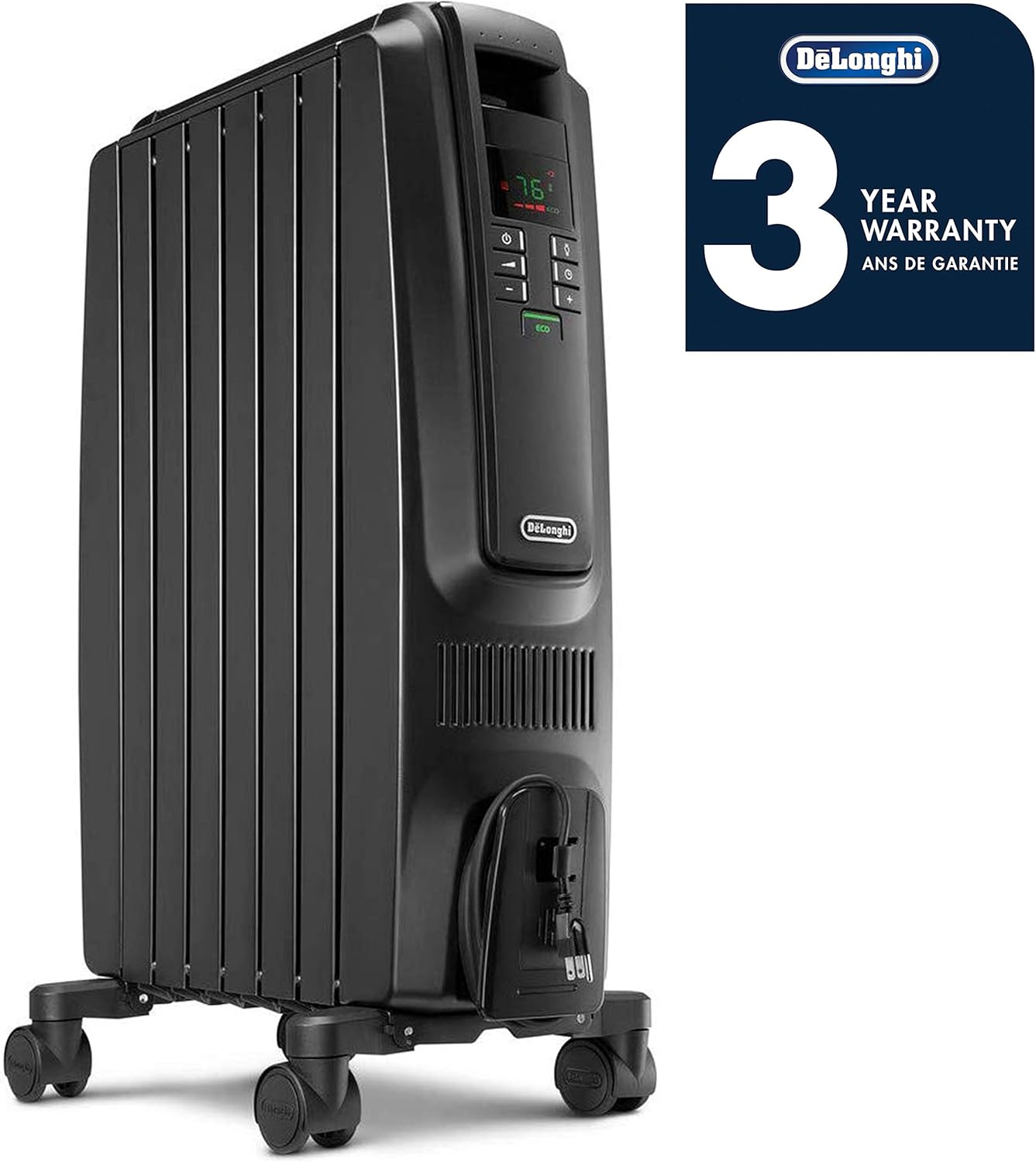 DeLonghi Dragon Digital Oil Filled Radiator Heater 1500W Black