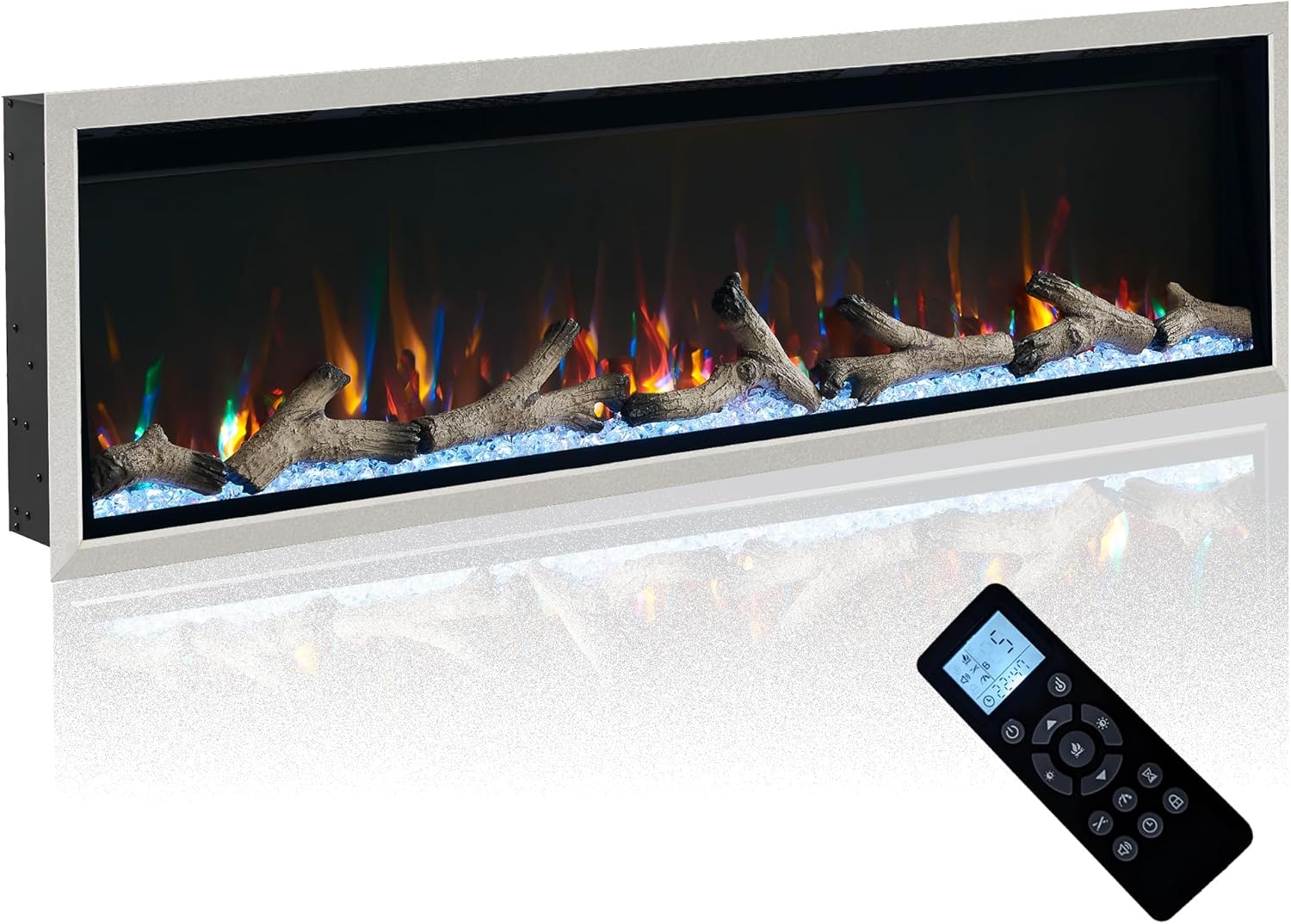 60 Inch Electric Fireplace with Silver Aluminum Frame