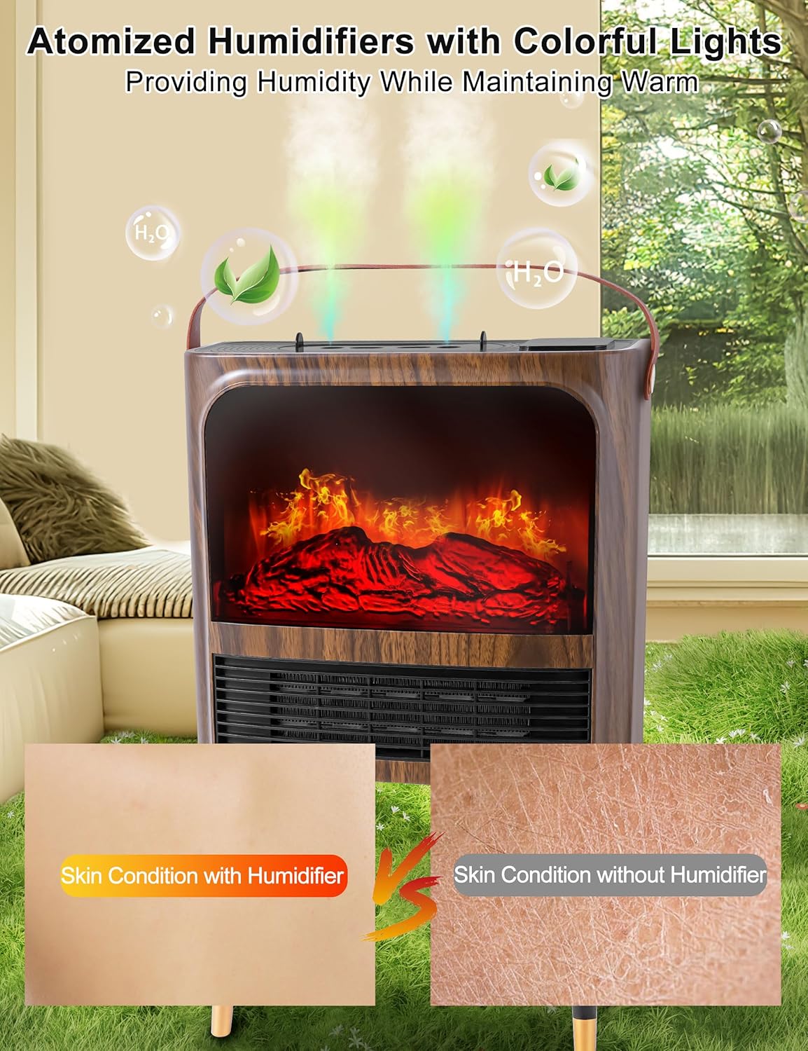 Electric Fireplace Heater with 3D Flame Thermostat and Remote Control