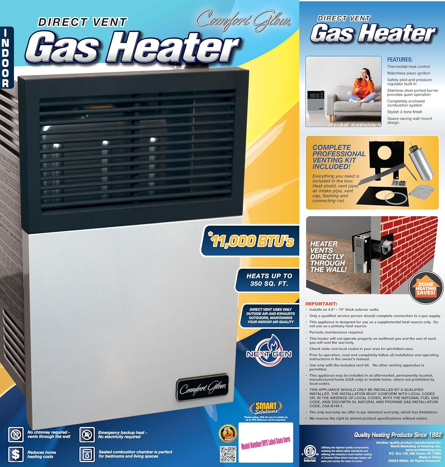 Comfort Glow 11000 BTU Propane Wall Heater Medium Gray