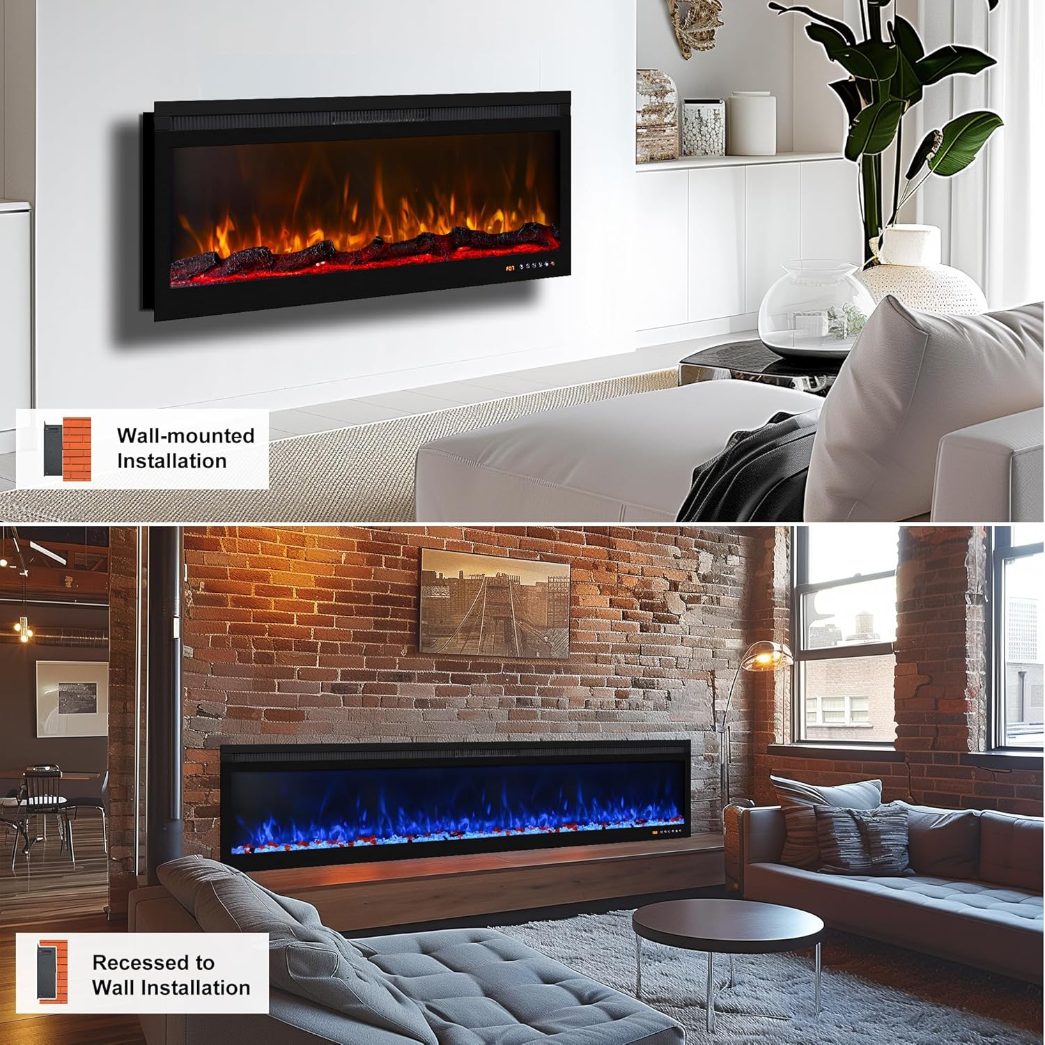 Oxhark Flame 60 Inch Smart Electric Fireplace with Remote Control and 1500W Heater