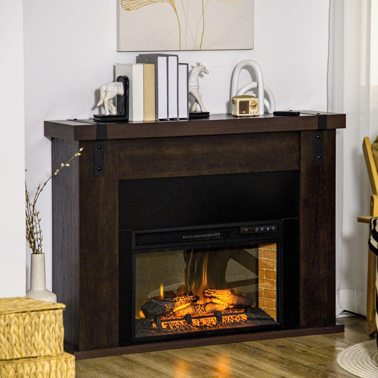 35 Inch Electric Fireplace with Mantel and Remote